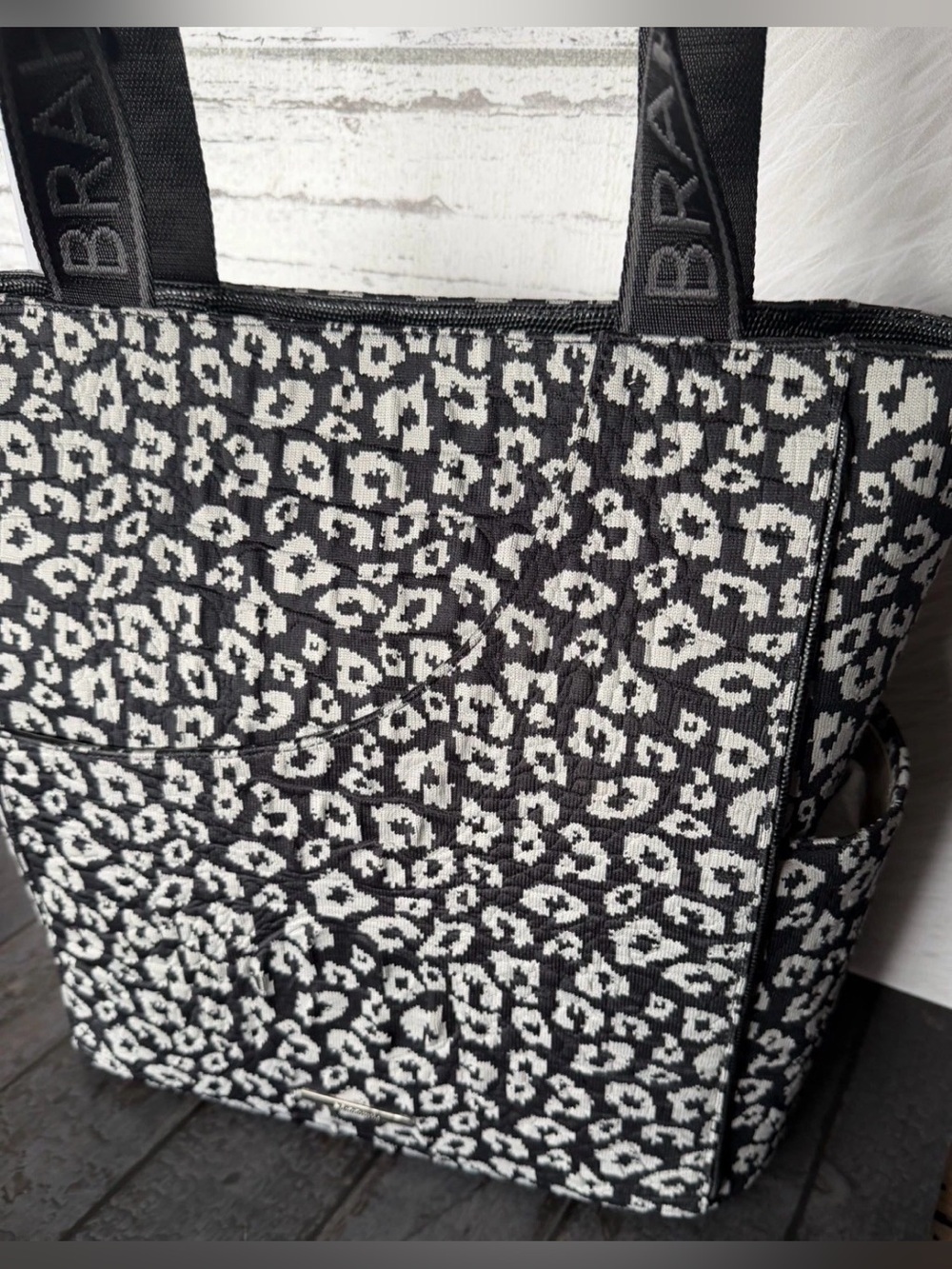 NWT Brahmin Mollie Luxe Leisure Charcoal Animal Print $345 Tote FIRM $